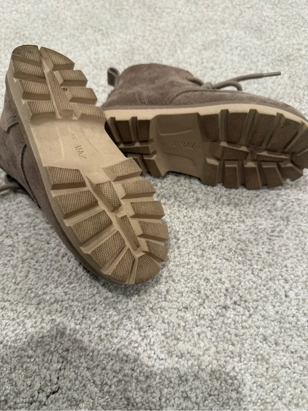 Zara Kids Chocolate Brown Suede Lace-Up Boots